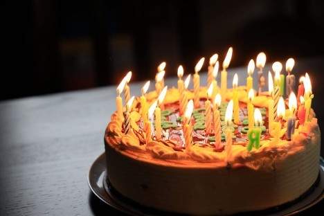 birthday cake with lit candles